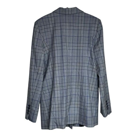 Plaid Blazer Women's Double Breasted Checkered Career Jacket Gray Blue - Picture 4 of 8
